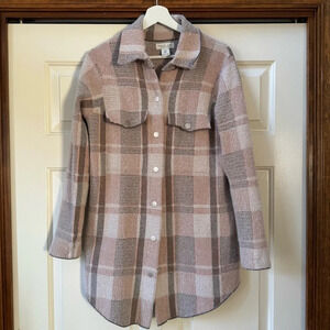 Rachel Zoe Plaid Shacket Jacket Snap Closure Soft Pink Women’s size Medium